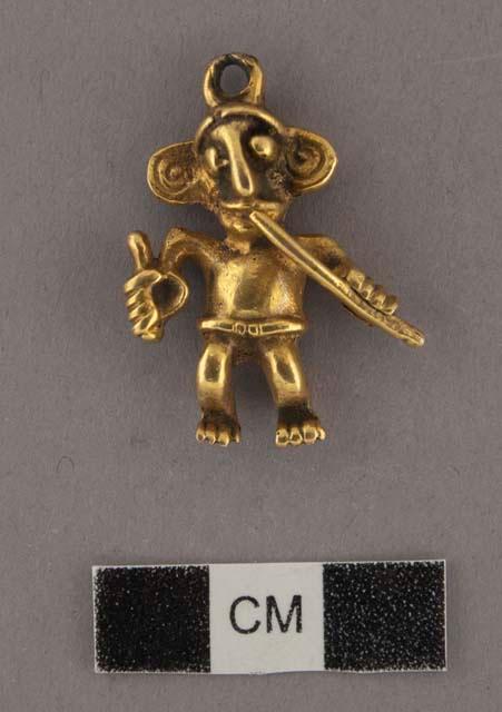 Gold human figurine with hole for suspension (made into earring)