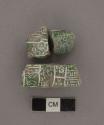 3 fragments of square tubular jade bead, inscribed with crude heiroglyphs-155mm