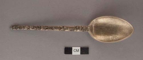 Sterling silver teaspoon with handle fashioned in shape of a totem pole