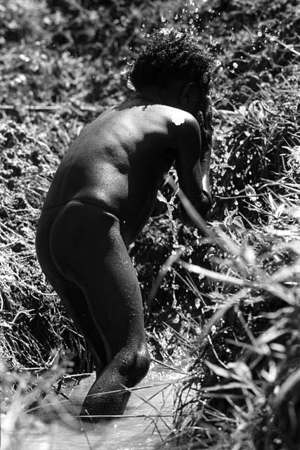 Samuel Putnam negatives, New Guinea.Tukom washing in the little creek; splashes water on his face