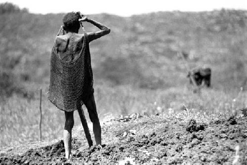 Samuel Putnam negatives, New Guinea. woman stands in fields;  another woman in the bkgd;  out of focus