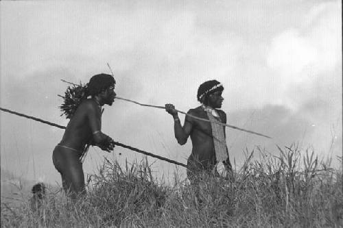 Samuel Putnam negatives, New Guinea; 2 spearman standing ready for an assault