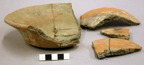 Ceramic partial vessel, Old Town Red, flared rim, and sherds