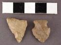 Chipped stone projectile points, one triangular, one corner-notched