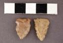 Chipped stone projectile points, one triangular, one side-notched