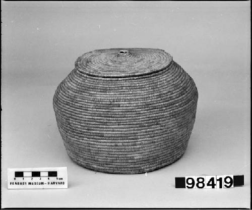 Lidded basket from the collection of G. F. Willey, 1906-7. Close coiled.