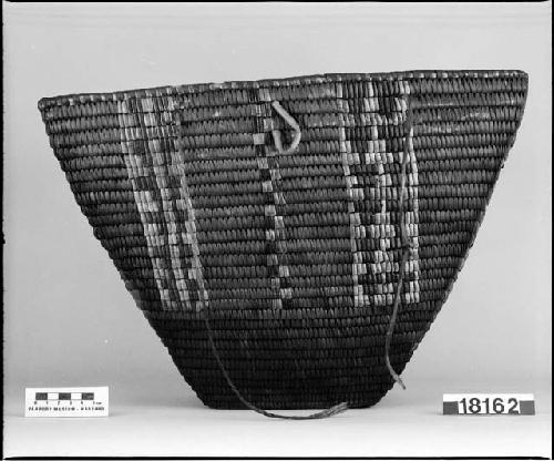 Rectangular burden basket. From the collection of C.C. Foster, ca. 1899. Coiled, split stitches, imbricated.