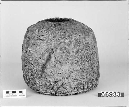 Pitch-covered water vessel, from a cave in Moapa, Nevada. Gift of L.H. Farrow, through G. Nicholson.