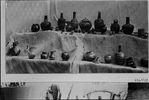 Various ceramic vessels, some objects are part of Peabody collections.