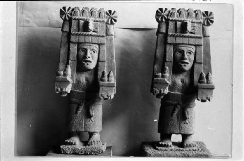 Original and cast of Mexican deity. Possibly the goddess of water? Cast made at U.S. National Museum, Washington, D.C., (Smithsonian). Figure is 27 inches high and 10 inches wide.