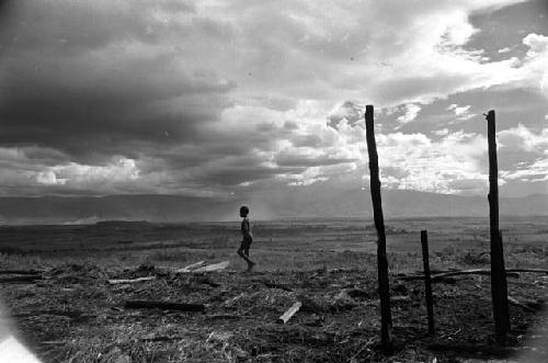 Samuel Putnam negatives, New Guinea; up on the Tukumba; a place where wood is gathered; a boy stands