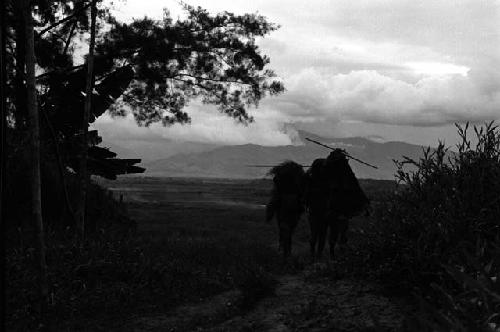 Samuel Putnam negatives, New Guinea; several women walking up the path towards Abukulmo past Homaklep