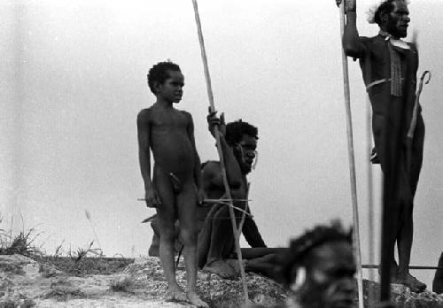 Samuel Putnam negatives, New Guinea; little boys and men watch the battle