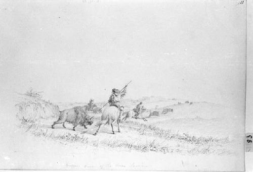 Drawing of a buffalo hunt