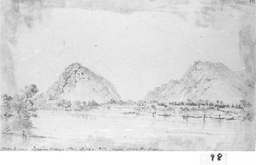 Drawing of Red Wing's village on the Mississippi River