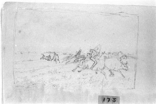 Drawing of a buffalo hunt