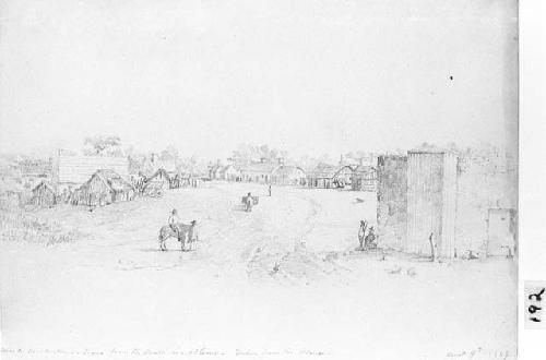 Drawing of entrance to San Antonio from the south via Alamo