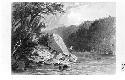 Print of a person fishing next to Inscription Rock