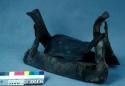 Plains woman's saddle. Wood frame covered w/ rawhide. Brass decoration on cantle