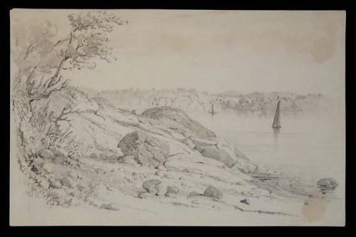 "View of Inscription Rock, west side of Hudson River, opposite Esopus Island ...