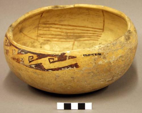 Ceramic bowl, red on buff interior and exterior, steep walls