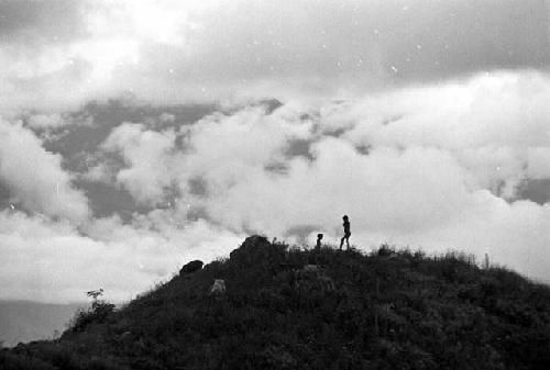 Samuel Putnam negatives, New Guinea; children behind Homaklep watching pigs; clouds behind