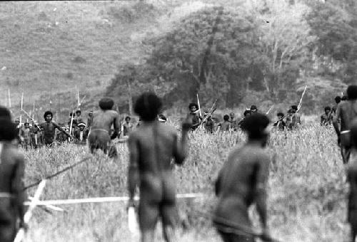 Samuel Putnam negatives, New Guinea; on the Tokolik; enormous army of Wittaia charging towards the WW