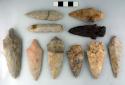 Chipped stone projectile points, various