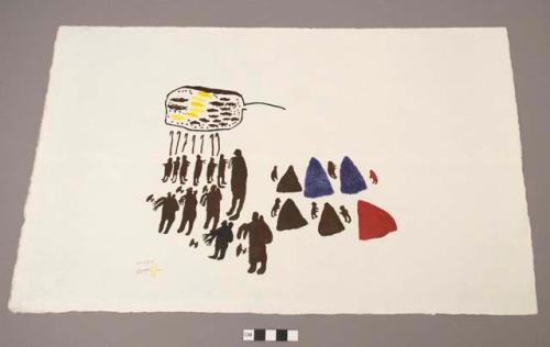 "Fishing Camp" stone cut and stencil, 48/50; Angosaglo; signed in syllabics
