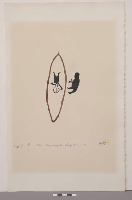 "Kayak," 25/29, Angosaglo, Lucy Amarook; signed in syllabics