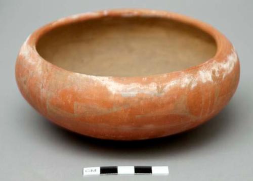 Redware bowl, squat, faint design on shoulder