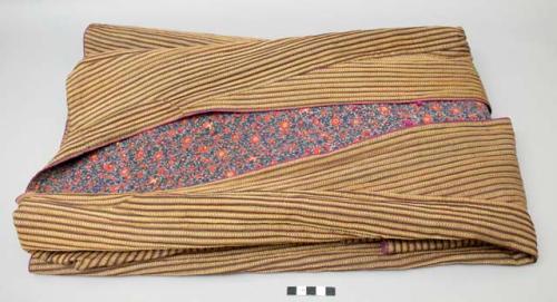 Man's gown, qaba or kolija; Qajar Dynasty, later 19th c.; striped outer fabric, floral patterned lining