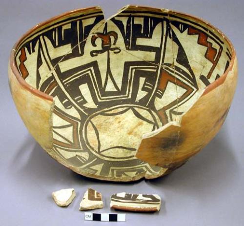 Early modern Hopi polychrome pottery restorable bowl