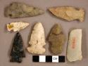 Chipped stone, stemmed, side-notched, and corner-notched projectile points; blade