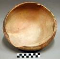 Restored pottery bowl--San Bernardino black-on-pink