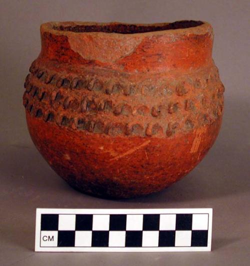 Bowl or dish, pottery, with raised ornament