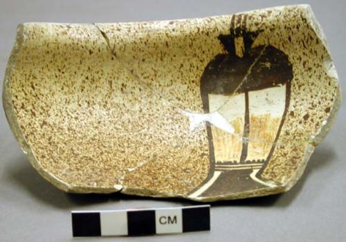 Ceramic rim sherd from brown on white bowl, flared lip