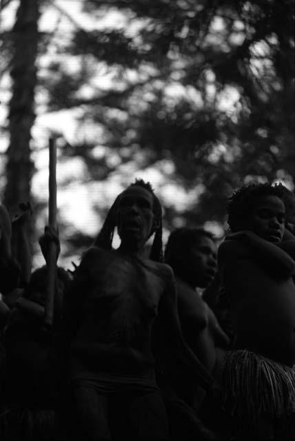 Samuel Putnam negatives, New Guinea; women near RG's tent doing Etai, Haniake and little girl in evening