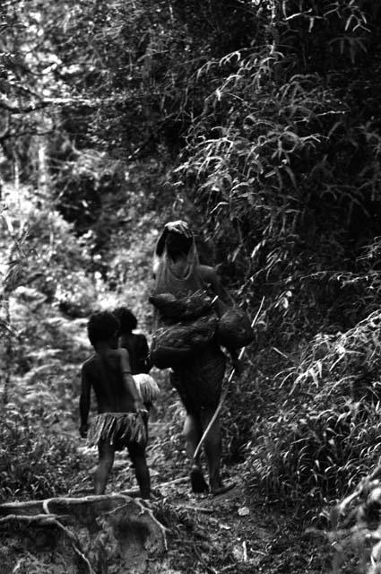 Samuel Putnam negatives, New Guinea; women walking along the trail