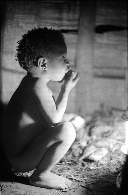 Samuel Putnam negatives, New Guinea; small boy eating inside of hunu