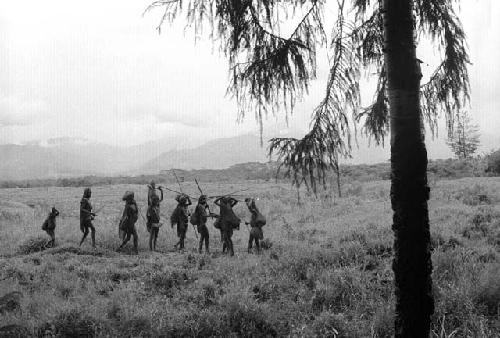 Samuel Putnam negatives, New Guinea; group of women out on the salt trail just beyond Homoak on their way somewhere; they talk to each other