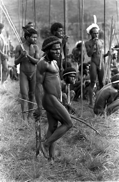 Karl Heider negatives, New Guinea; Warriors waiting