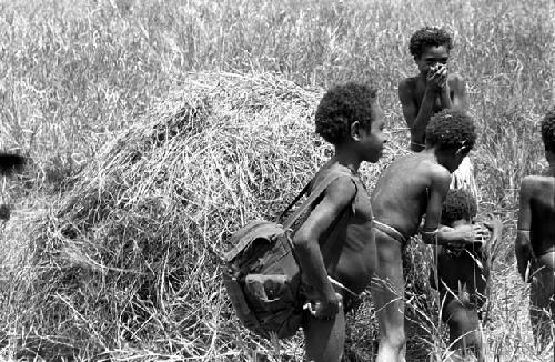 Karl Heider negatives, New Guinea; Small boys near a toy honai