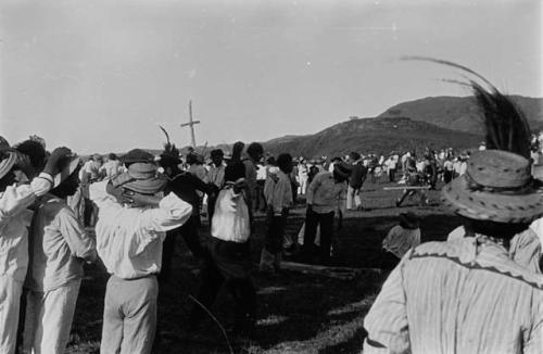 Scene at Balseria, note cross in background