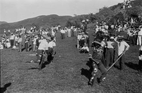 Man being hit by Balsa pole