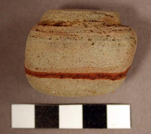 Stone ceremonial object-fetish, large pebble, banded; quartzitic stone; 4.3 x 3.