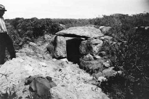 Southern side of dolmen after excavation.