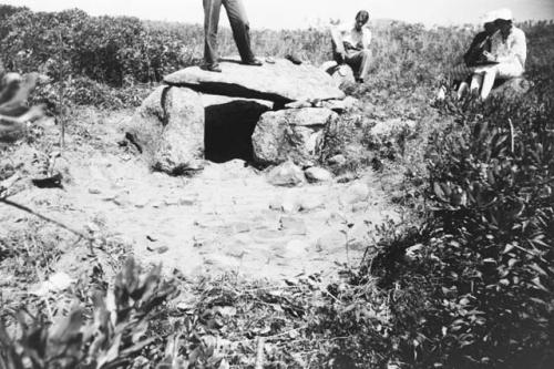 Dolmen from south showing bricks uncovered.