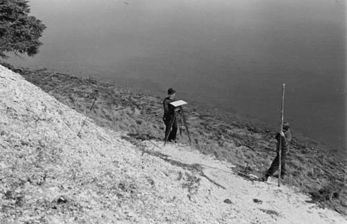 Making plane table survey of shore-line