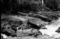 Scenes showing the process of taking korials over the great falls at Towakaima.